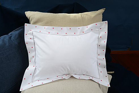 Hemstitch Baby Pillow 12"x16". Red color Swiss Polka Dots